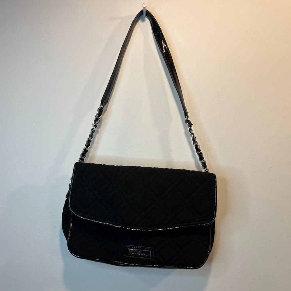 Vera Bradley Quilted Black Shoulder Bag with Leaf Lining - EUC - Picture 2 of 7